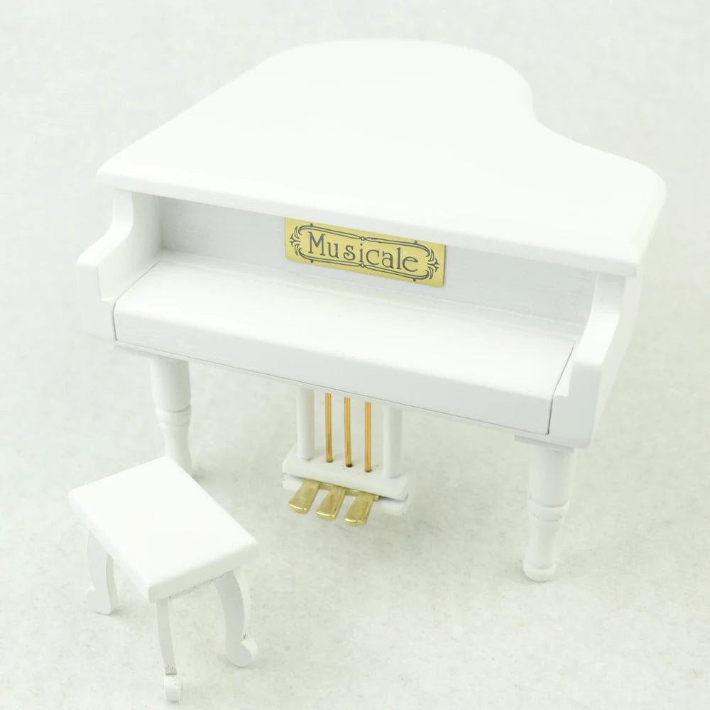ROSIKING Wooden Grand Bird'S Poem Piano Shaped Music Box with Small Stool Creative Birthday Gift for Birthday