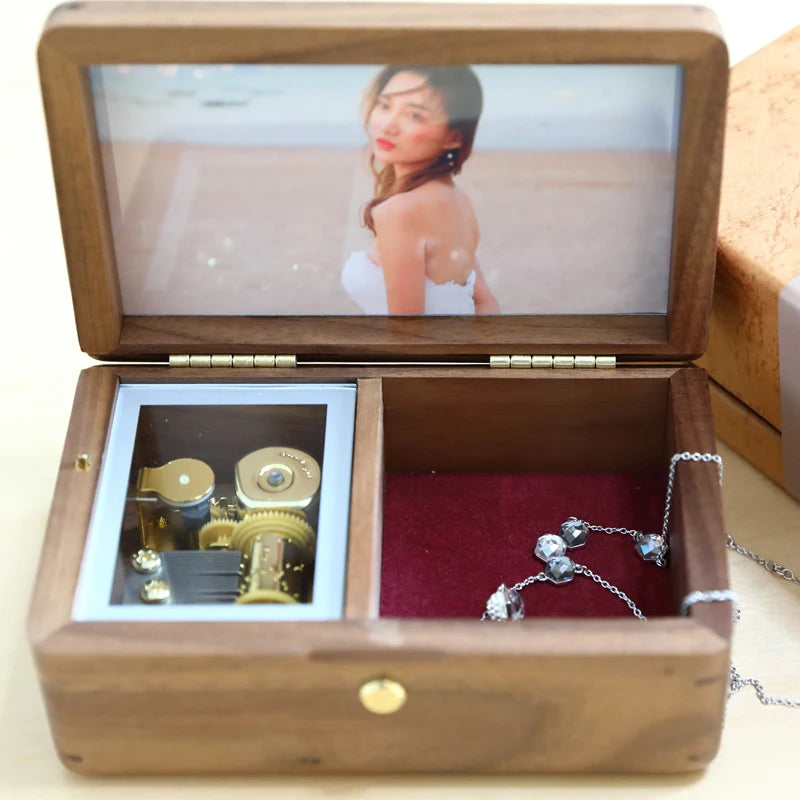 ROSIKING Hand Cranked Wood Music Box,Jewelry Box,Photo Customize Gift,Music Box Castle in the Sky Mechanism Birthday