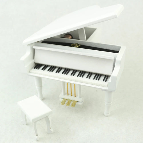 ROSIKING Wooden Grand Bird'S Poem Piano Shaped Music Box with Small Stool Creative Birthday Gift for Birthday