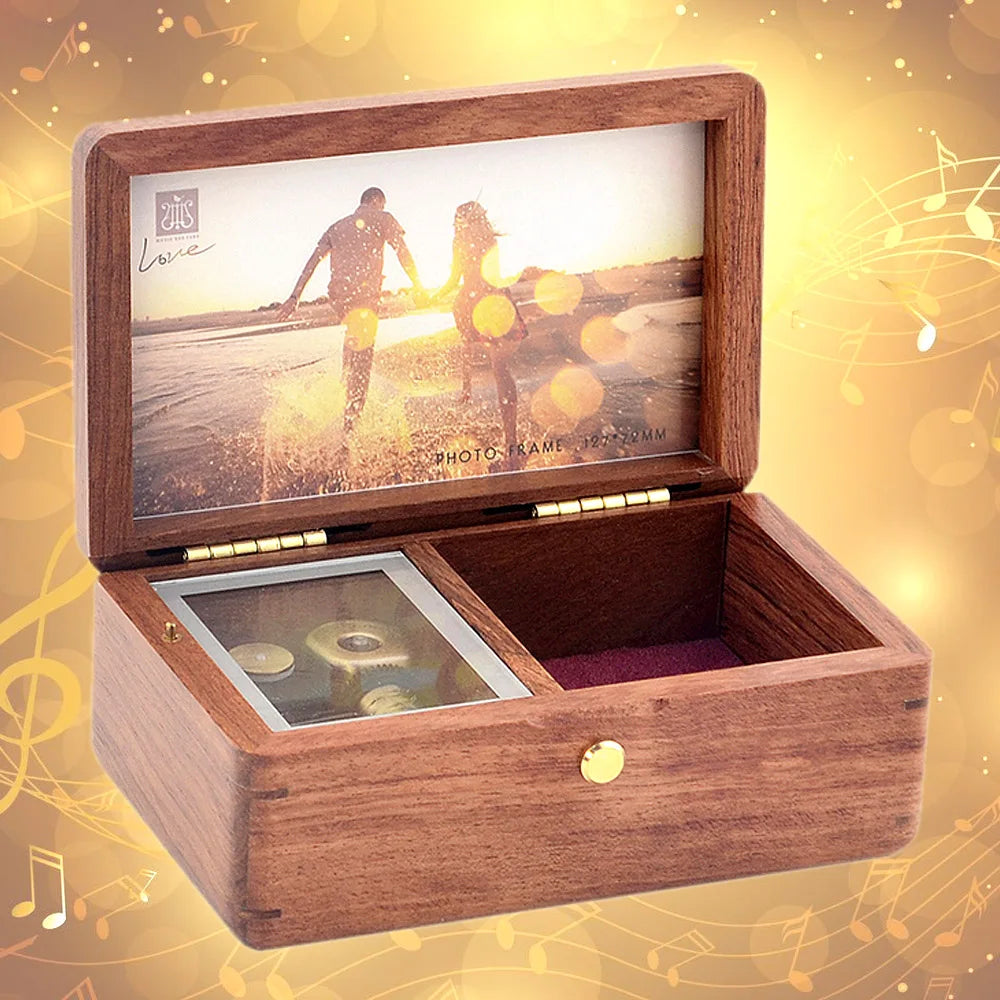 ROSIKING Hand Cranked Wood Music Box,Jewelry Box,Photo Customize Gift,Music Box Castle in the Sky Mechanism Birthday