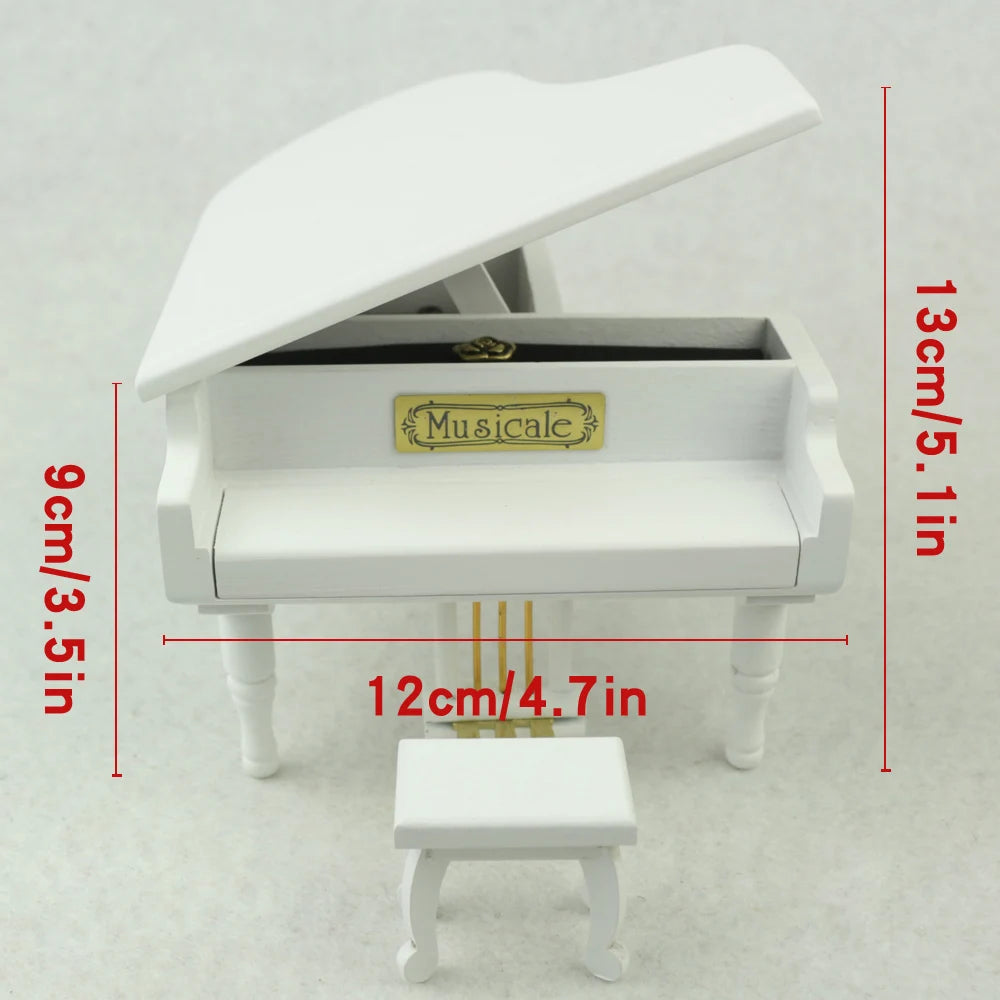 ROSIKING Wooden Grand Bird'S Poem Piano Shaped Music Box with Small Stool Creative Birthday Gift for Birthday